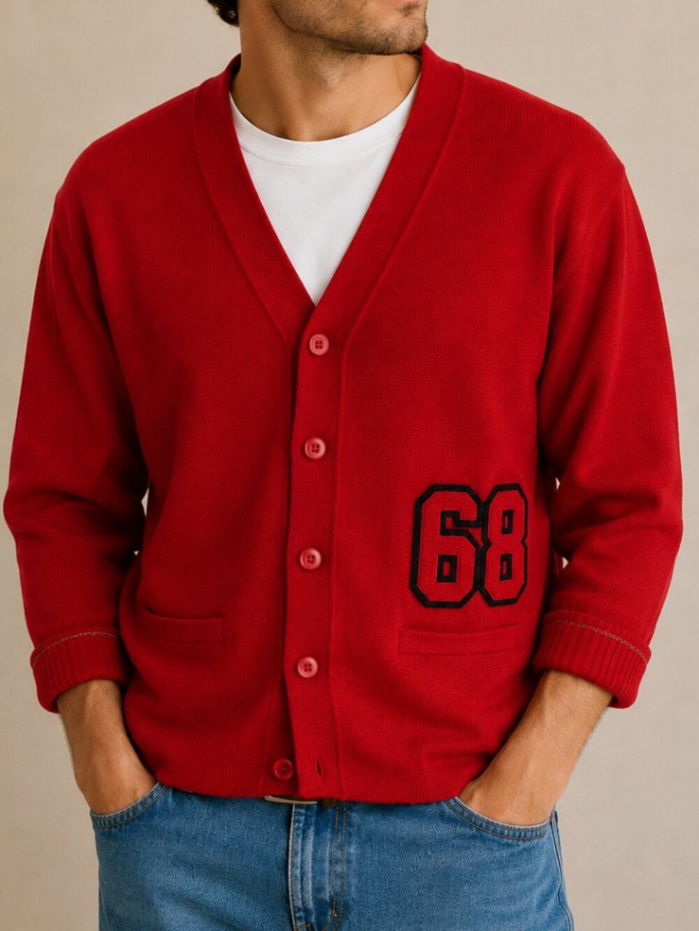 Vintage Whiting Los Angeles Red Wool Letterman Cardigan Sweater